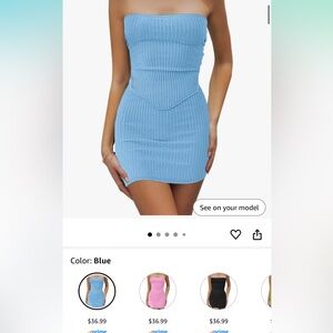 Blue Ribbed Bodycon Dress